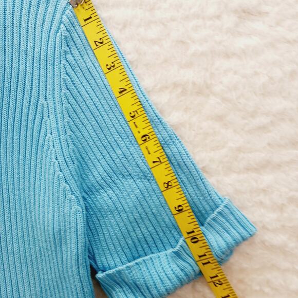 Sweater Full Zip Size L Rhinestone Zipper Powder Blue Dopamine Dressing Ribbed - Picture 10 of 15